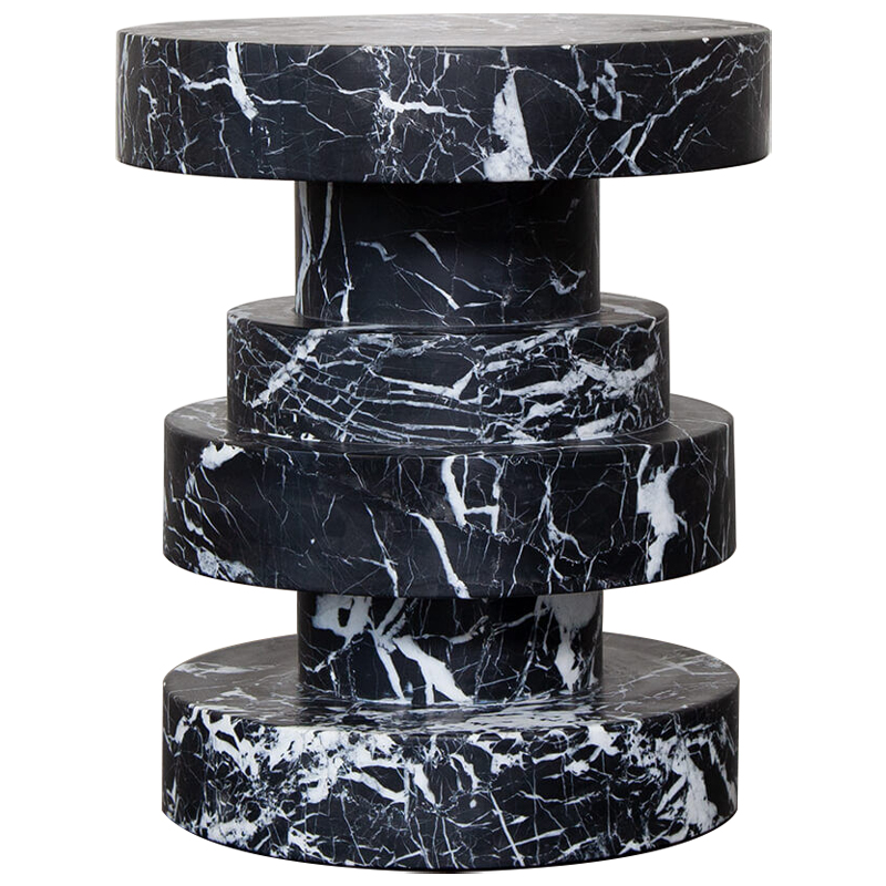 Приставной стол Apollo Stool Nero Marquina дизайн Kelly Wearstler Черно-белый Черный Мрамор Nero в Нижнем Новгороде | Loft Concept 