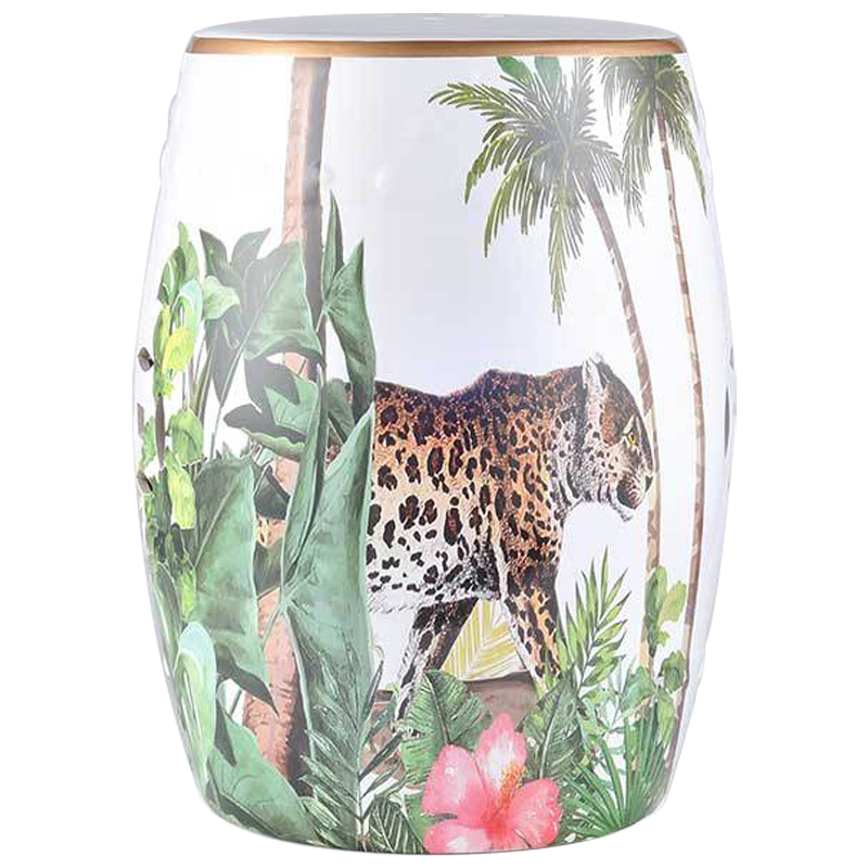 Керамический табурет Leopard Tropical Animal Ceramic Stool White Белый Зеленый Коричневый в Нижнем Новгороде | Loft Concept 