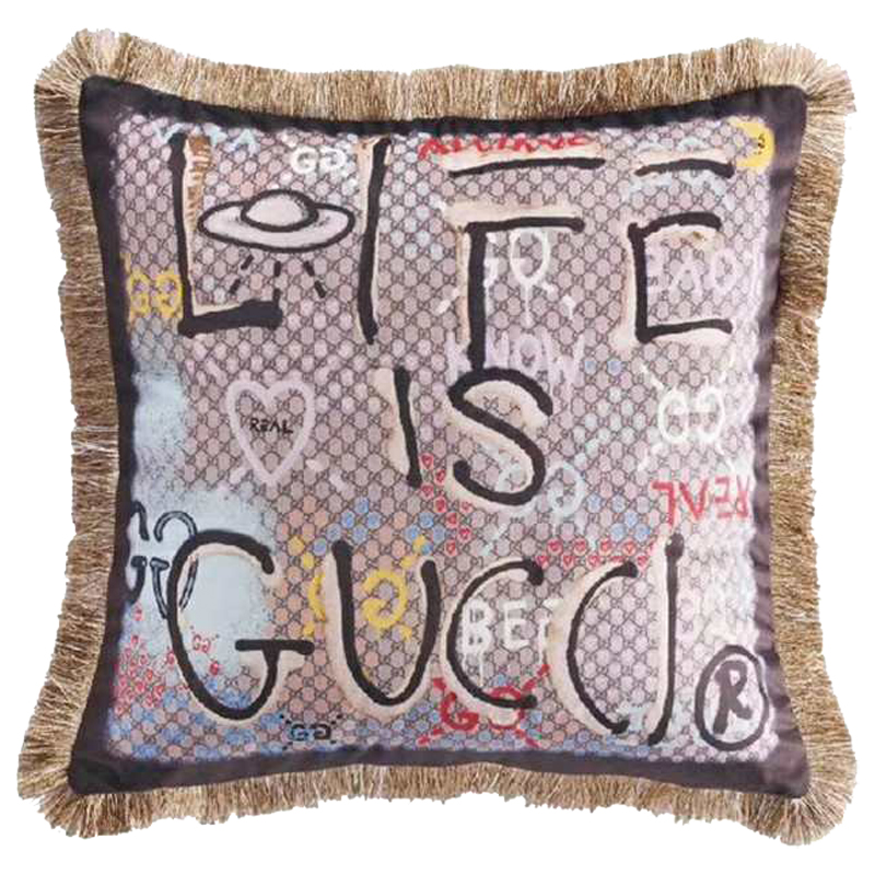 Декоративная подушка Cтиль Gucci Life is Gucci Коричневый Мульти в Нижнем Новгороде | Loft Concept 