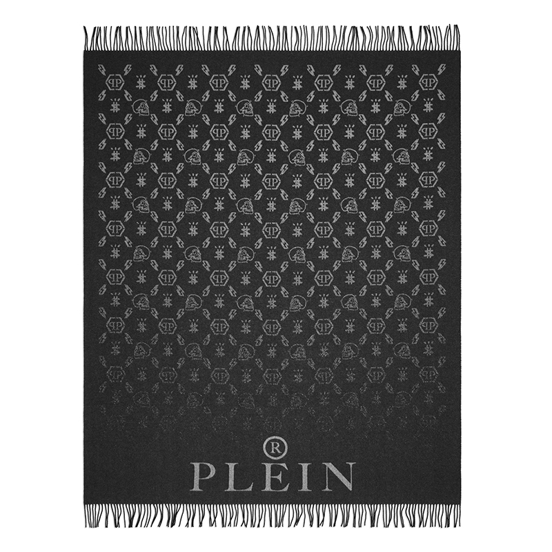 Плед Philipp Plein Plaid Cashmere Monogram Черный Серый в Нижнем Новгороде | Loft Concept 