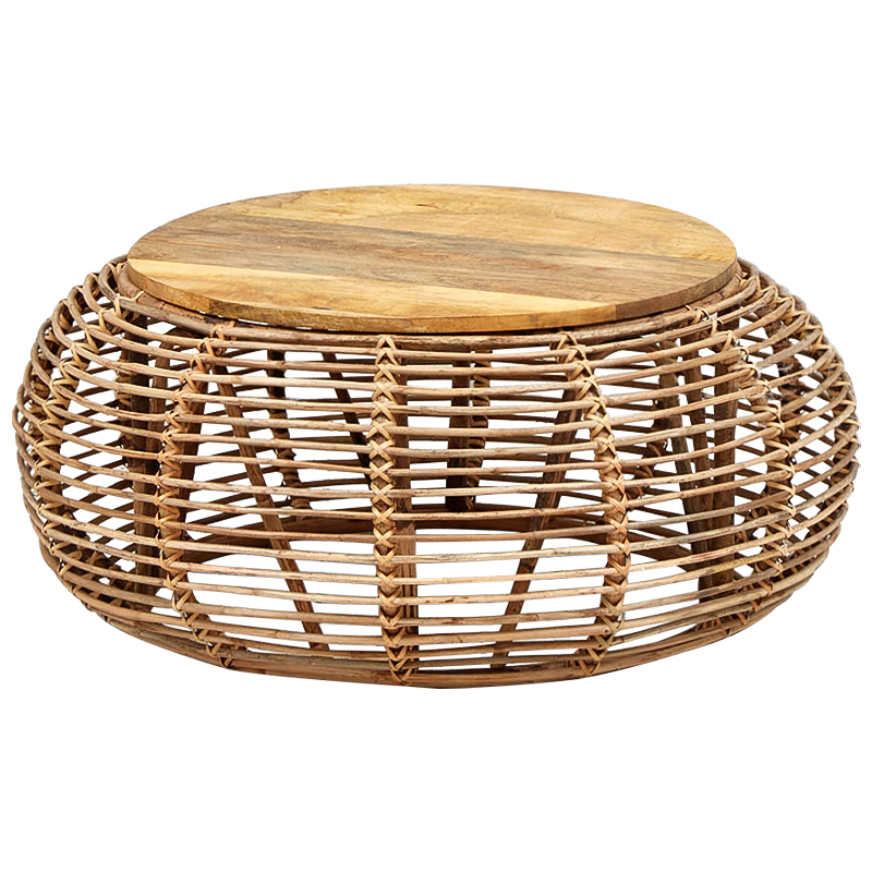 Плетеный кофейный стол с деревянной столешницей Wicker Wood Coffee Table Древесина в Нижнем Новгороде | Loft Concept 