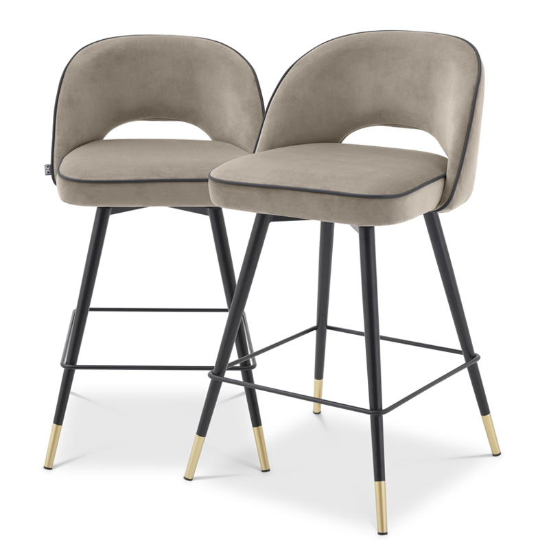 Комплект полубарных стульев Eichholtz Counter Stool Cliff set of 2 greige Бежево-серый Черный Латунь в Нижнем Новгороде | Loft Concept 