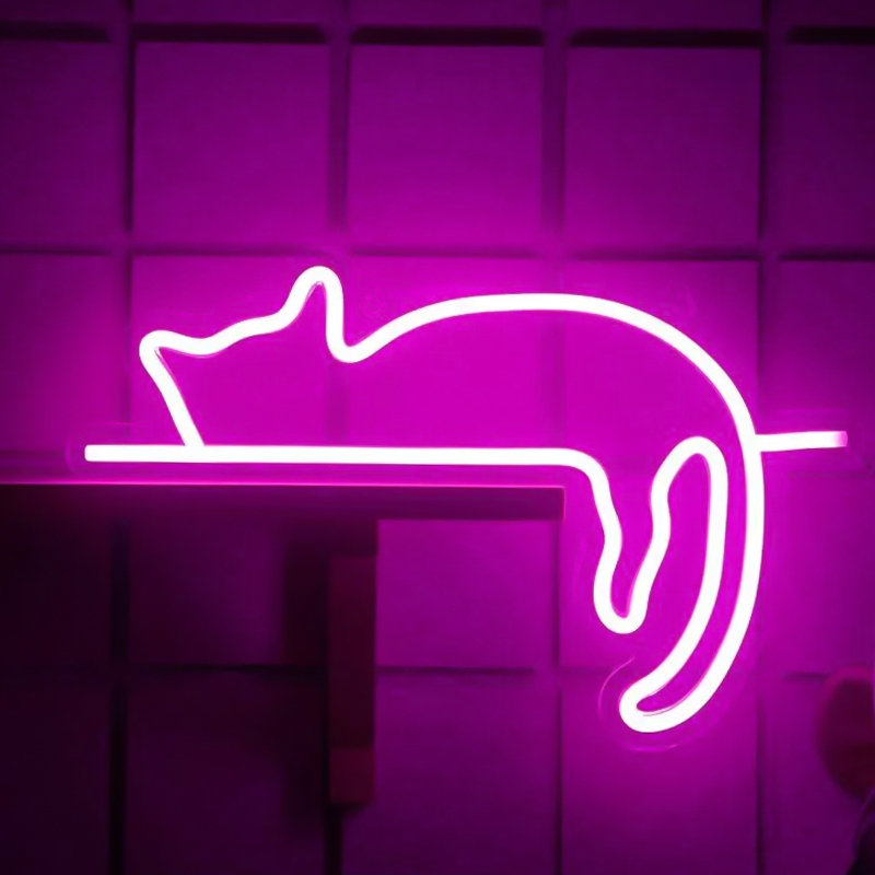 Неоновая настенная лампа Sleeping Kitten Neon Wall Lamp Розовый в Нижнем Новгороде | Loft Concept 