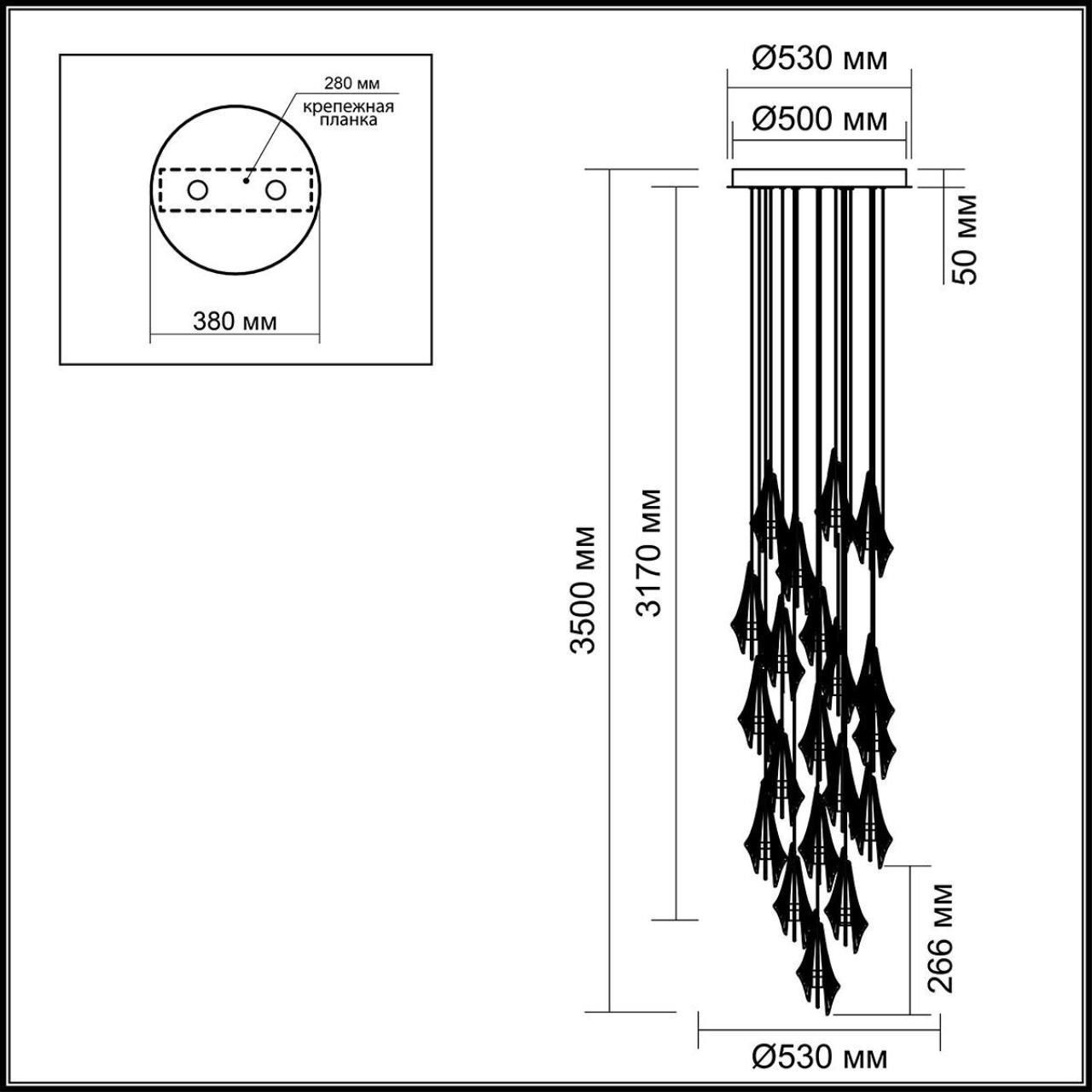 Люстра каскадная с 24-мя рельефными прозрачными плафонами в форме лепестков Glass Pod  в Нижнем Новгороде