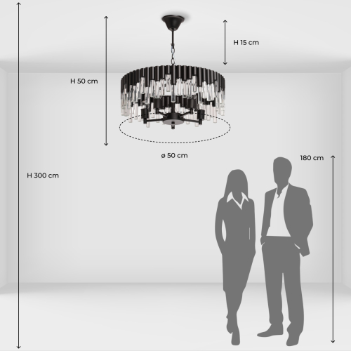 Люстра круглая из матового черного металла с подвесками из прозрачных стеклянных трубок Noir Tubes в Нижнем Новгороде