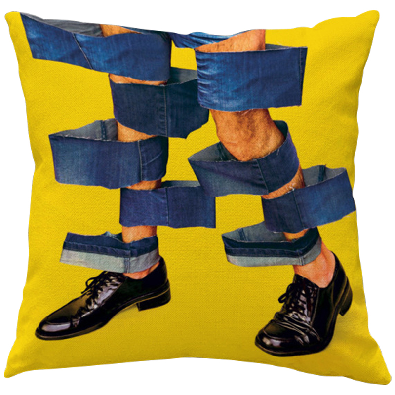 Декоративная подушка Seletti Cushion Jeans Желтый Синий Черный в Нижнем Новгороде | Loft Concept 