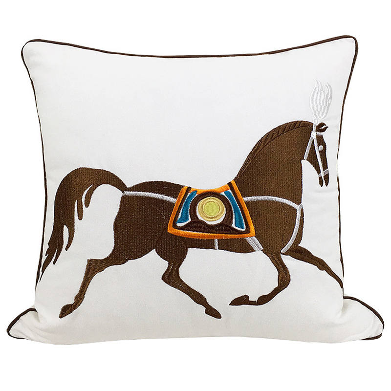 Декоративная подушка Hermes Horse Pillow Белый Коричневый Мульти в Нижнем Новгороде | Loft Concept 