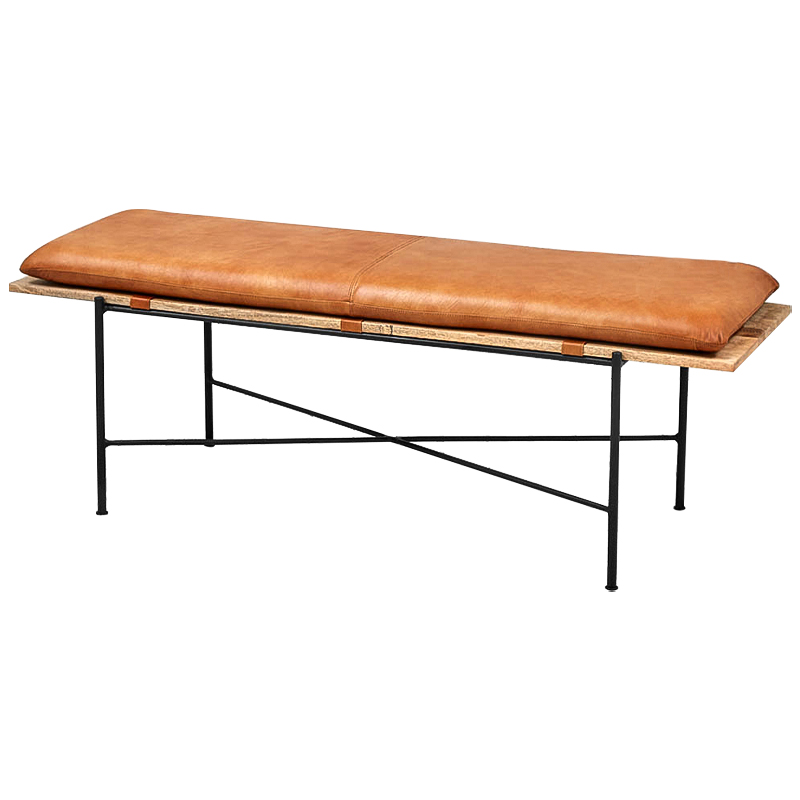 Банкетка Leather Metal Wood Bench Карамель Древесина Черный в Нижнем Новгороде | Loft Concept 