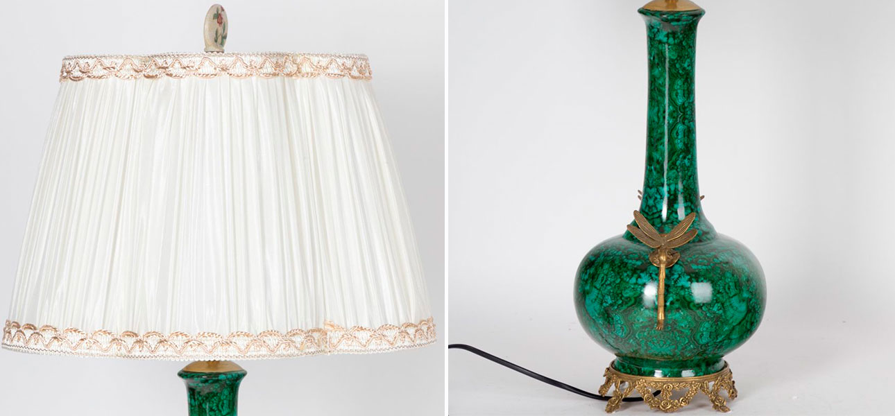 Настольная лампа малахит с бронзовыми элементами Flask  - фото