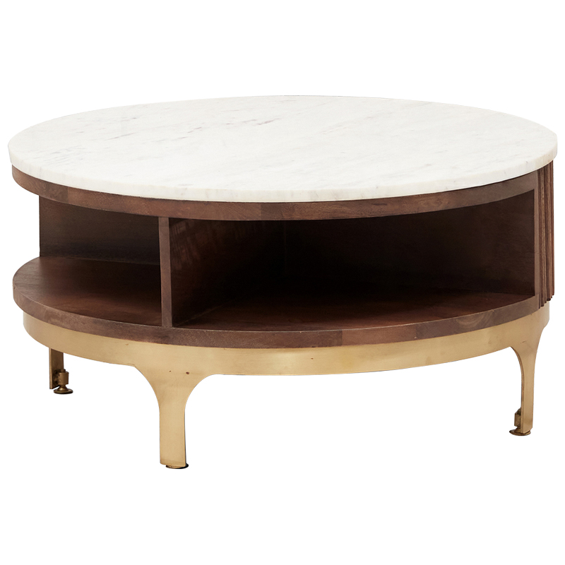 Круглый кофейный стол Sadie Round Coffee Table Белый Коричневый Латунь в Нижнем Новгороде | Loft Concept 