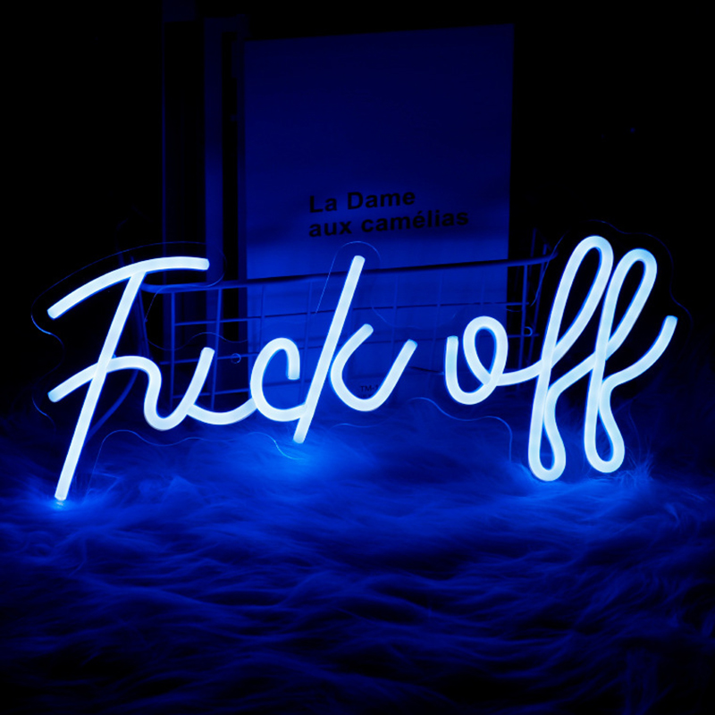 Неоновая настенная лампа Fuck Off Neon Wall Lamp Синий Синий в Нижнем Новгороде | Loft Concept 