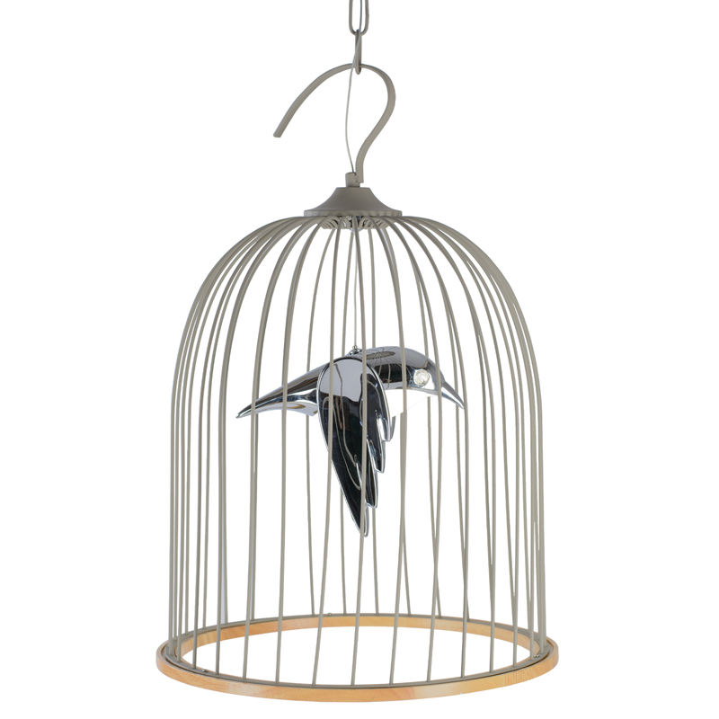 Подвесной светильник Bird in Cage Pendant Серый Хром Древесина в Нижнем Новгороде | Loft Concept 