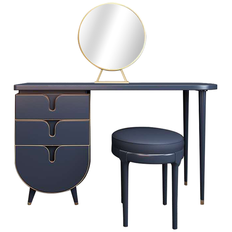 Комплект из туалетного стола, зеркала и пуфа Conna Dressing Table Blue Синий Золотой в Нижнем Новгороде | Loft Concept 