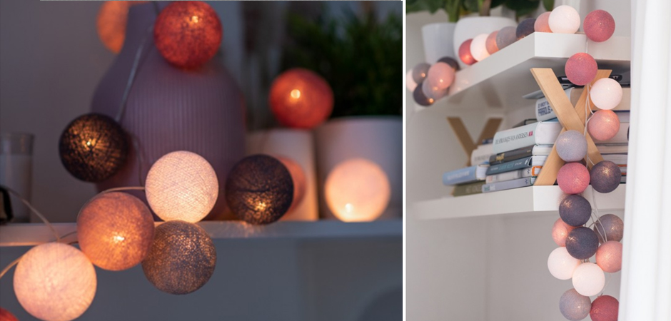 Гирлянда хлопковые фонарики Сotton Ball Dirty Rose - Loft-Concept в Нижнем Новгороде