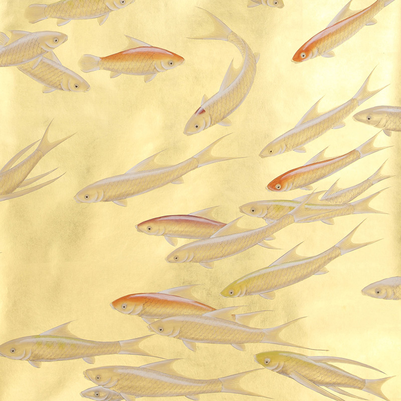 Обои ручная роспись Fishes Koi on Deep Rich Gold gilded paper  в Нижнем Новгороде | Loft Concept 