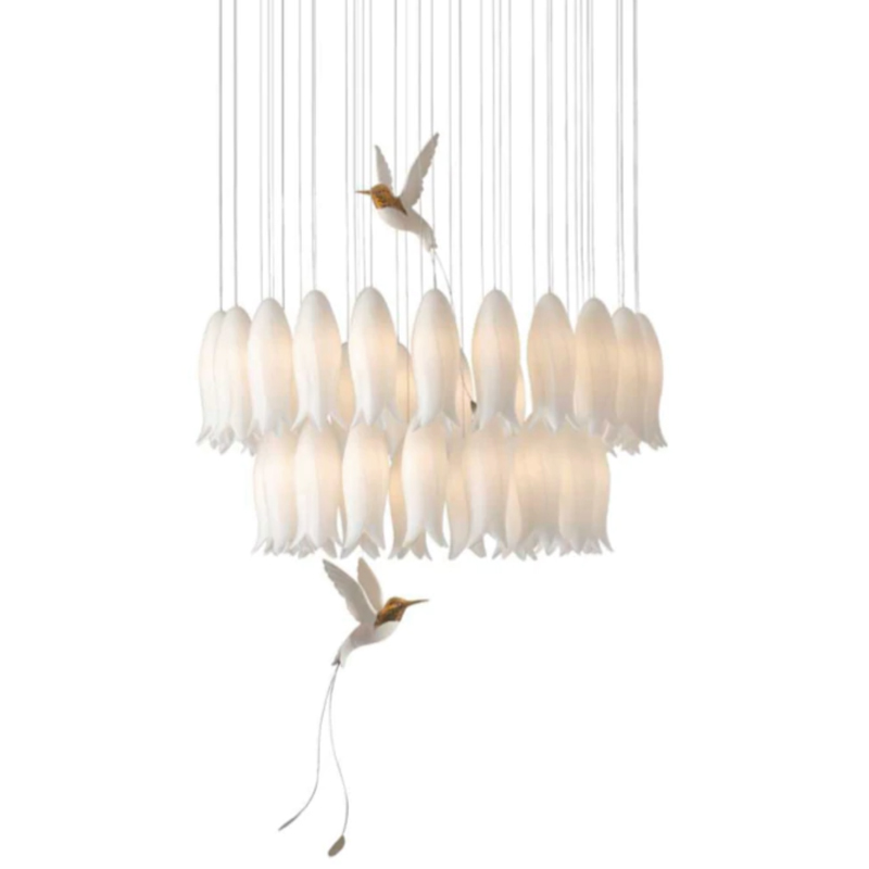 Люстра c Птичками Колибри Sagarti Pendant lamp ALBA Flowers & Birds Белый Золотой в Нижнем Новгороде | Loft Concept 