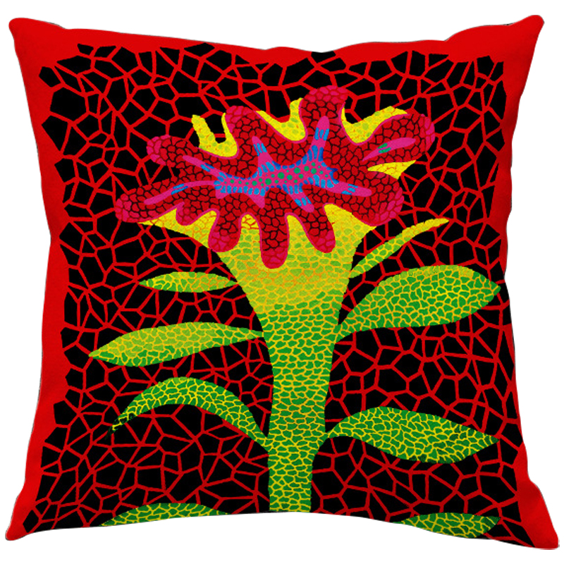 Декоративная подушка Yayoi Kusama Flower Red Красный Зеленый Желтый Мульти в Нижнем Новгороде | Loft Concept 