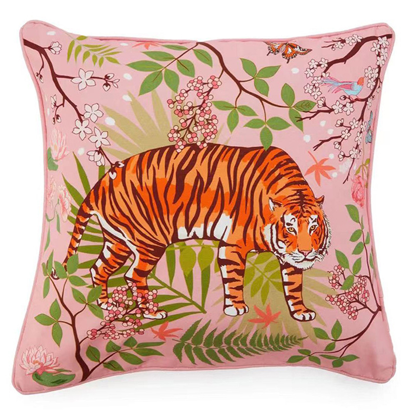 Декоративная подушка Tiger Pink Velvet Cushion Розовый Мульти в Нижнем Новгороде | Loft Concept 