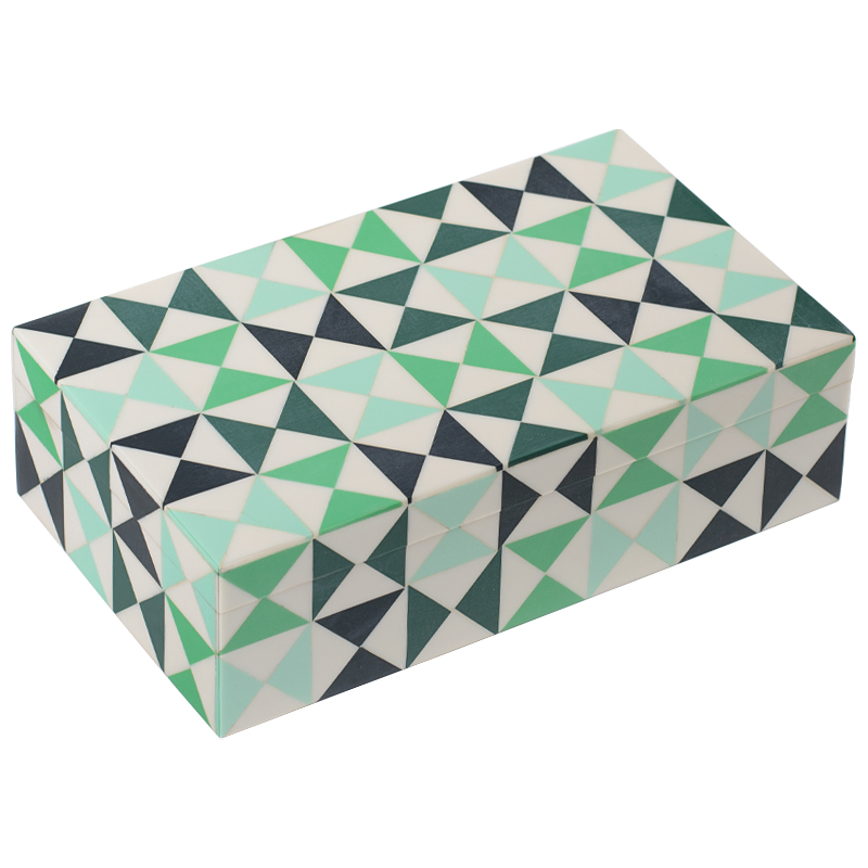 Шкатулка Small Triangles Green Bone Inlay Box Зеленый Белый Мятный в Нижнем Новгороде | Loft Concept 