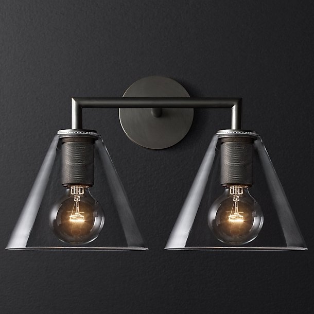 Бра RH Utilitaire Funnel Shade Double Sconce Black Прозрачное Стекло Темная бронза в Нижнем Новгороде | Loft Concept 