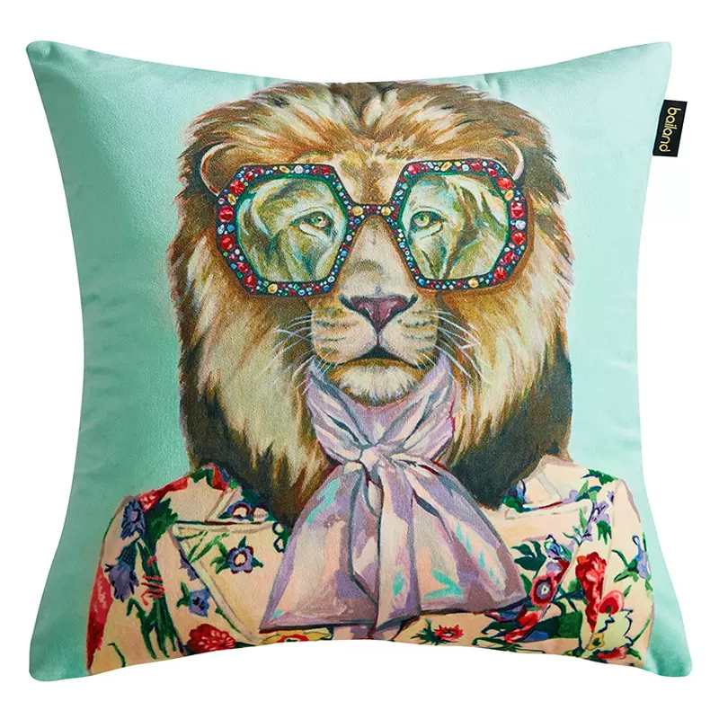 Декоративная подушка Стиль Gucci Leo Fashion Animals Cushion Mint Мятный Мульти в Нижнем Новгороде | Loft Concept 