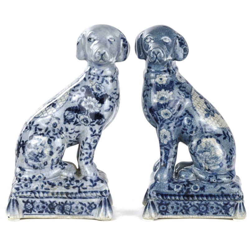 Статуэтки Oriental Blue & White Ornament Dogs набор из 2-х штук Белый Синий в Нижнем Новгороде | Loft Concept 