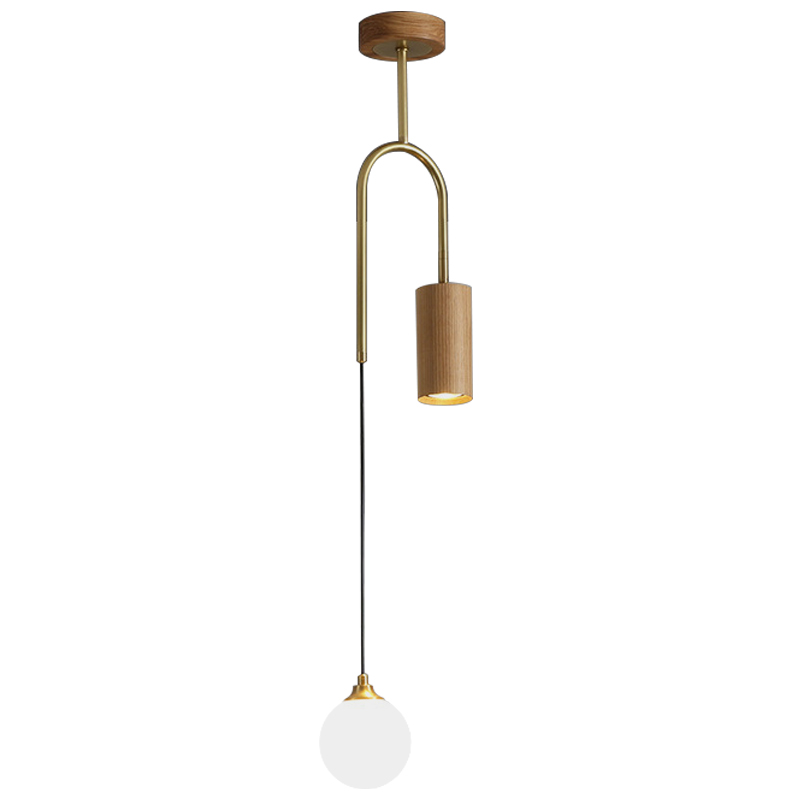 Потолочный светильник Ando Wooden Metal Brass Light 2 плафона Латунь Коричневый Древесина в Нижнем Новгороде | Loft Concept 