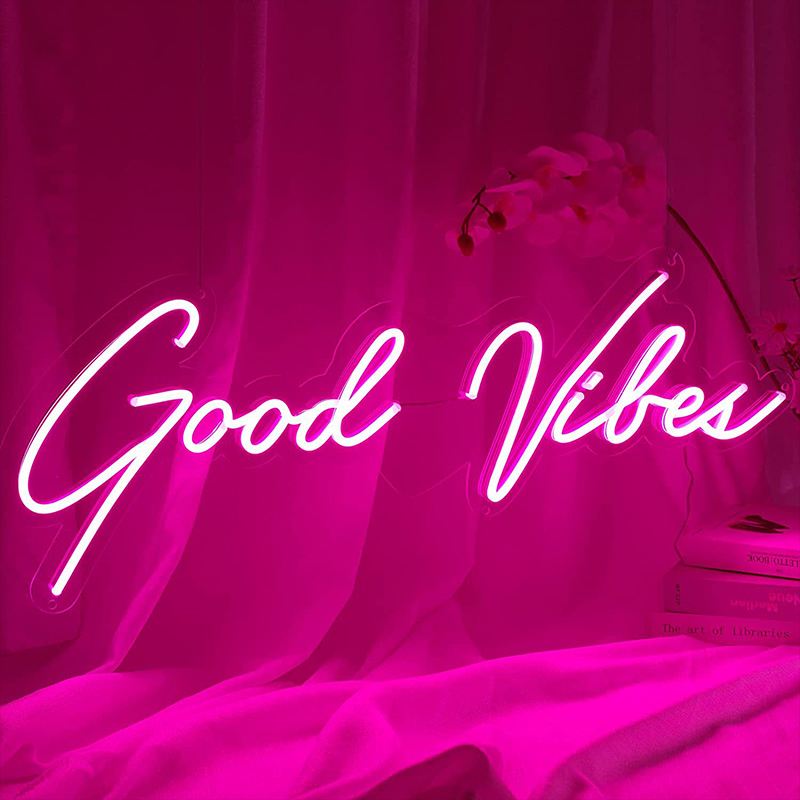 Неоновая настенная лампа Good Vibes Neon Wall Lamp Прозрачный Розовый в Нижнем Новгороде | Loft Concept 