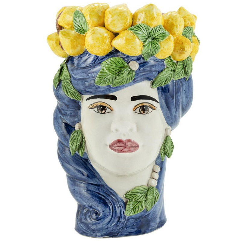 Ваза Vase Lemon Head Lady Blue Синий Желтый Зеленый Мульти в Нижнем Новгороде | Loft Concept 