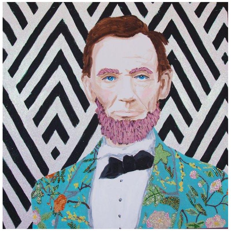 Картина “Abraham Lincoln with Gucci Floral Suit, Pink Beard, and Zig Zag Background” Мульти в Нижнем Новгороде | Loft Concept 