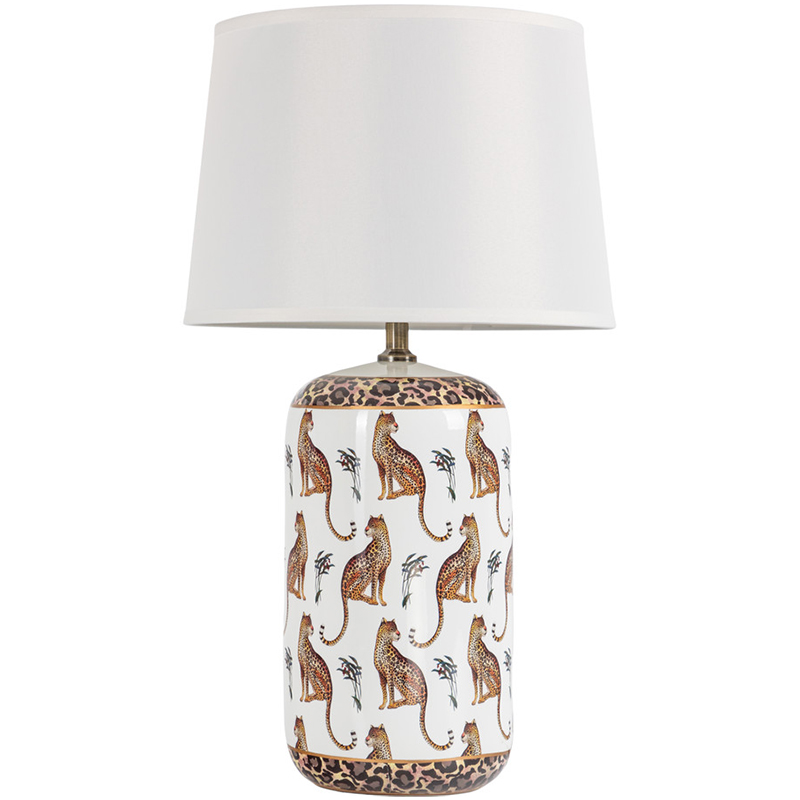 Настольная лампа с абажуром Leopard Lampshade White Белый Коричневый в Нижнем Новгороде | Loft Concept 