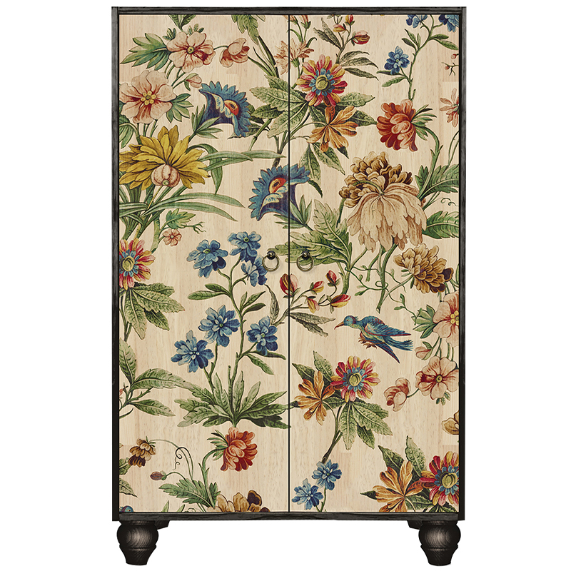 Шкаф с цветочным изображением на дверцах Floral Print Cabinet Мульти Черный Бежевый в Нижнем Новгороде | Loft Concept 