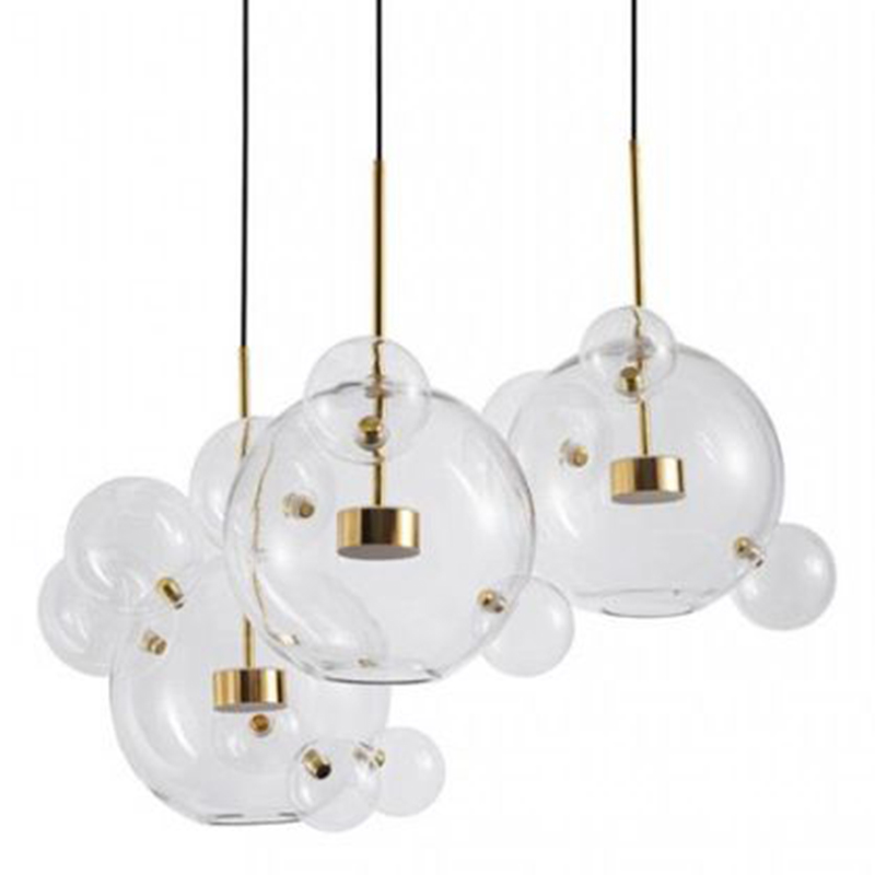 Светодиодный светильник Giopato & Coombes Bubble Chandelier Gold Circle 3 плафона Белый Золотой Прозрачное Стекло в Нижнем Новгороде | Loft Concept 