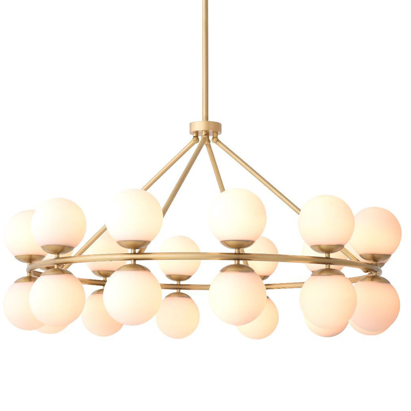 Люстра Eichholtz Chandelier Hutchinson Brass Латунь Античная полированная Белое матовое стекло в Нижнем Новгороде | Loft Concept 