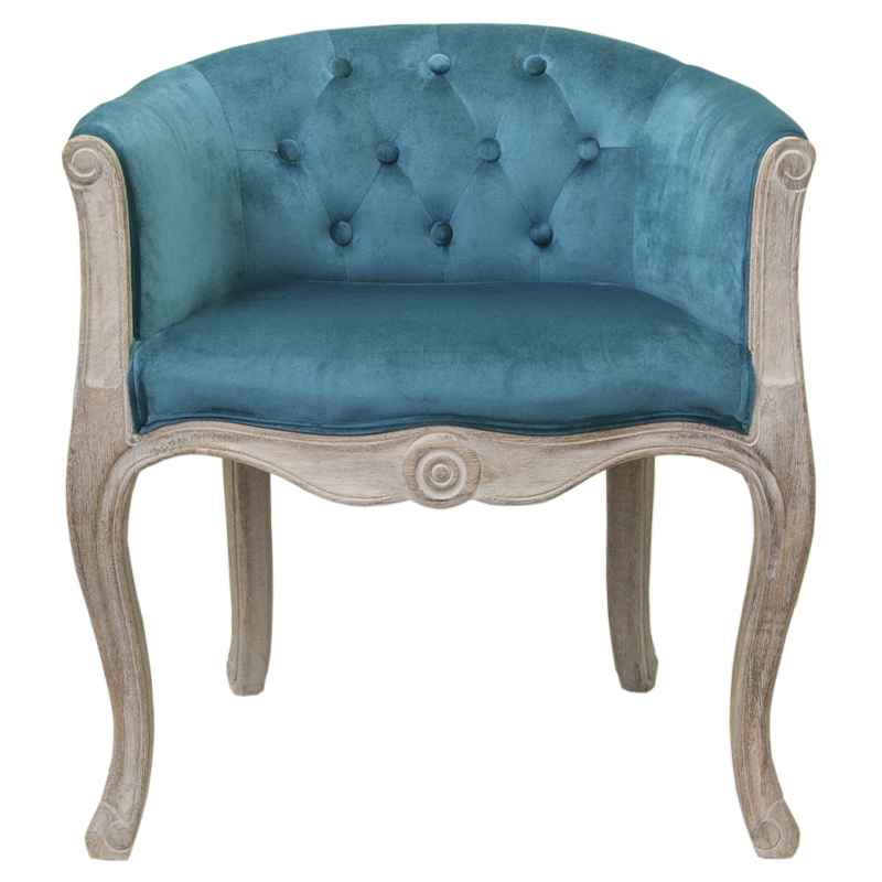 Кресло низкое в стиле прованс Louis French Armchair blue velour Бирюзовый Бежевый в Нижнем Новгороде | Loft Concept 