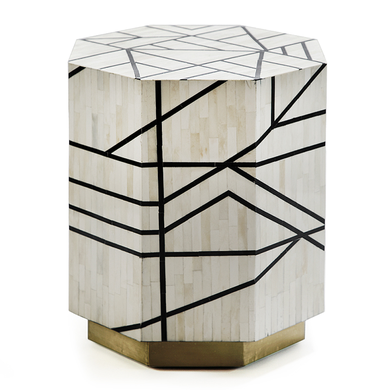 Приставной столик с инкрустацией Black and White Geometry bone bedside table ivory ( слоновая кость ) Черный в Нижнем Новгороде | Loft Concept 