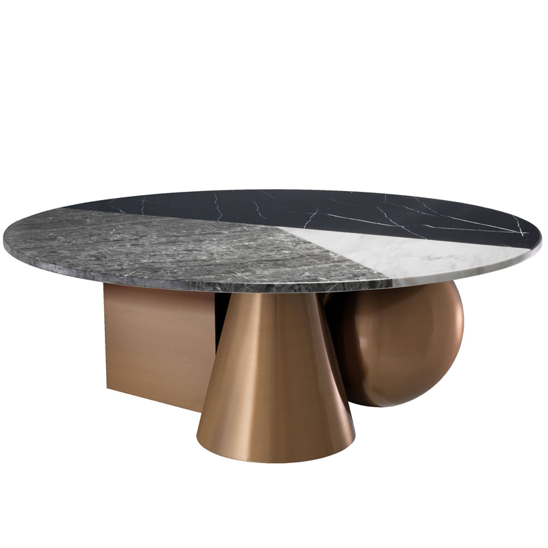 Кофейный стол Eichholtz Coffee Table Tricolori Матовая медь Черный Мрамор Nero Белый Серый в Нижнем Новгороде | Loft Concept 