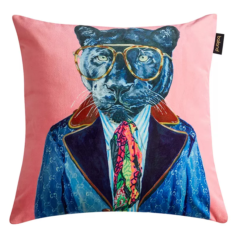 Декоративная подушка Стиль Gucci Panther Fashion Animals Cushion Pink Розовый Синий Мульти в Нижнем Новгороде | Loft Concept 