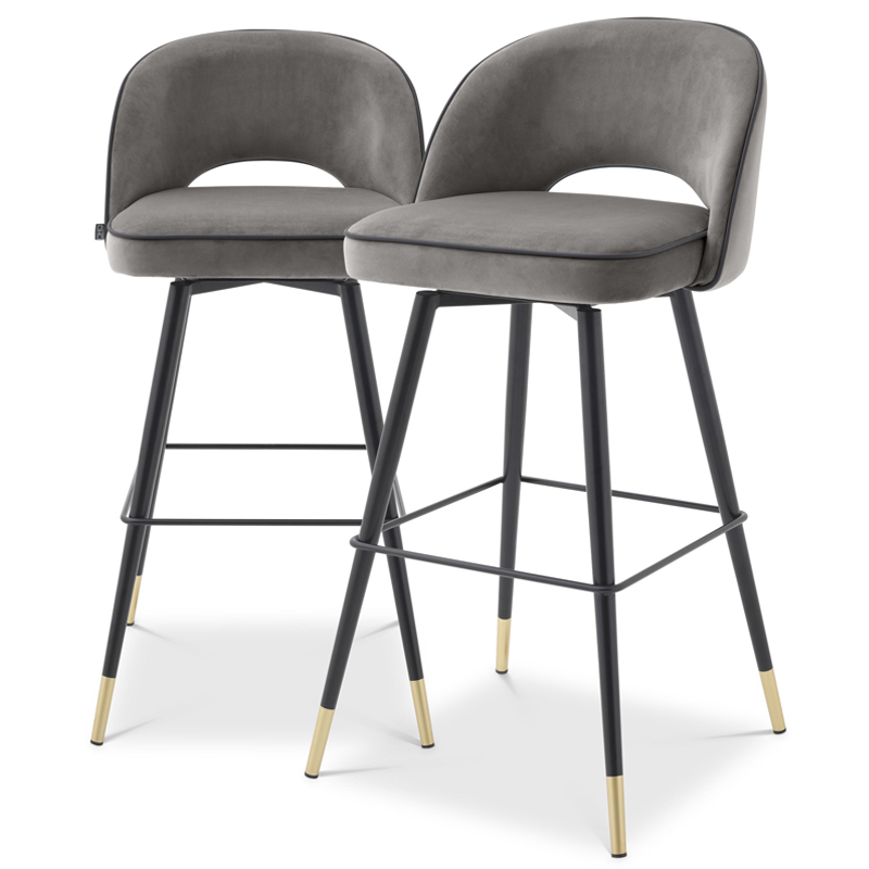 Комплект барных стульев Eichholtz Bar Stool Cliff set of 2 grey Черный Латунь Серый в Нижнем Новгороде | Loft Concept 