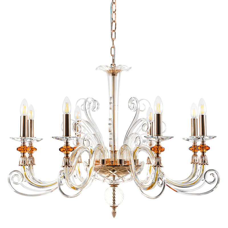 Люстра с 8-ю лампочками и изогнутыми прозрачными элементами из стекла Twisted Glass Candles Chandelier Золотой Прозрачное Стекло Люстра с 8-ю лампочками и изогнутыми прозрачными элементами из стекла Twisted Glass Candles Chandelier Золотой Прозрачное Стекло в Нижнем Новгороде | Loft Concept
