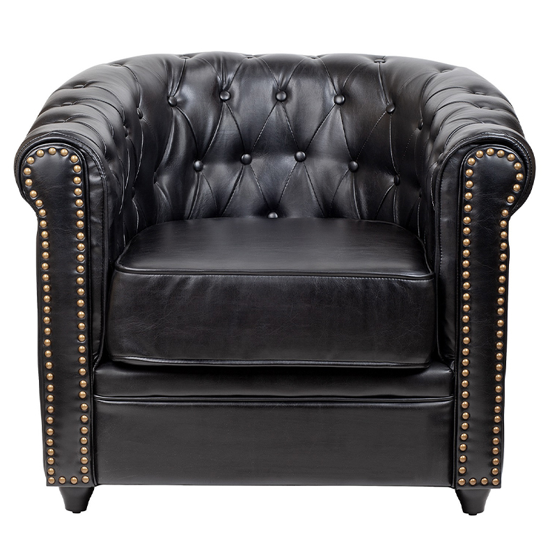 Кресло кожаное с мягкими подлокотниками на 4-х деревянных ножках Logan Leather Armchair black Черный в Нижнем Новгороде | Loft Concept 