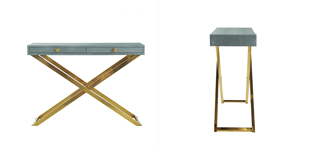 Столик с кожаной столешницей серый цвет Joan - фото №2