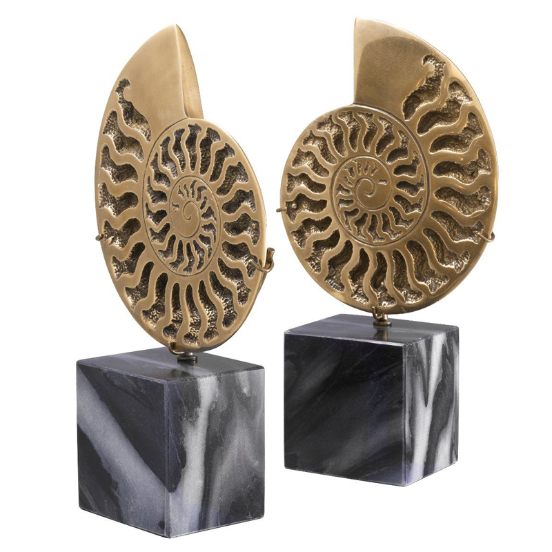 Статуэтки Eichholtz Object Ammonite Set of 2 Винтажная латунь Черный Мрамор Nero в Нижнем Новгороде | Loft Concept 