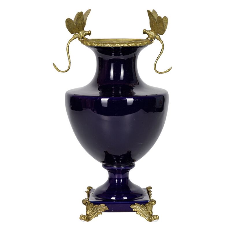 Ваза темно-синего цвета из фарфора с бронзовыми стрекозами Eden Garden porcelain and bronze Темно-синий Бронза Ваза темно-синего цвета из фарфора с бронзовыми стрекозами Eden Garden porcelain and bronze Темно-синий Бронза в Нижнем Новгороде | Loft Concept