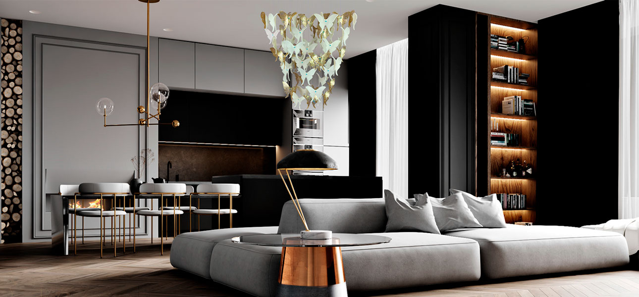 Люстра Золотые Бабочки Жемчужно-серая база Night Butterflies Chandelier Gold - фото №2