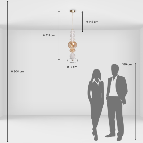 Подвесной светильник с вертикальной композицией из прозрачных и янтарных стеклянных шаров и ромбов Gabriel Scott Luna в Нижнем Новгороде