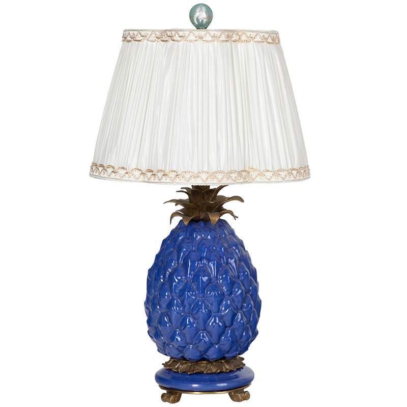 Настольная лампа с абажуром Pineapple Blue Table Lamp Бронза Синий Белый в Нижнем Новгороде | Loft Concept 