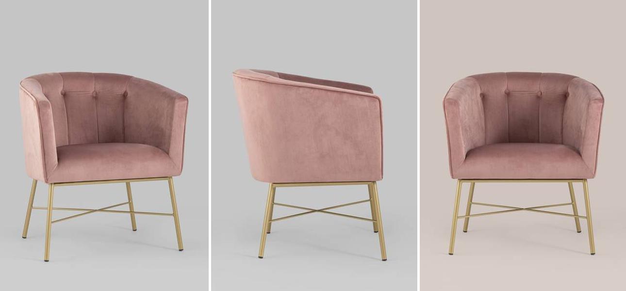 Кресло Mabel велюр цвет пыльно-розовый - фото