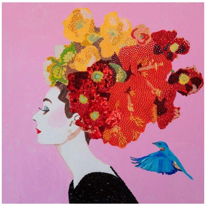 Картина Audrey with Flower Bouquet Headdress, Blue Bird, and Pink Background Мульти в Нижнем Новгороде | Loft Concept 