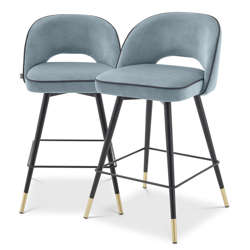 Комплект полубарных стульев Eichholtz Counter Stool Cliff set of 2 blue Голубой пастельный Черный Латунь в Нижнем Новгороде | Loft Concept 